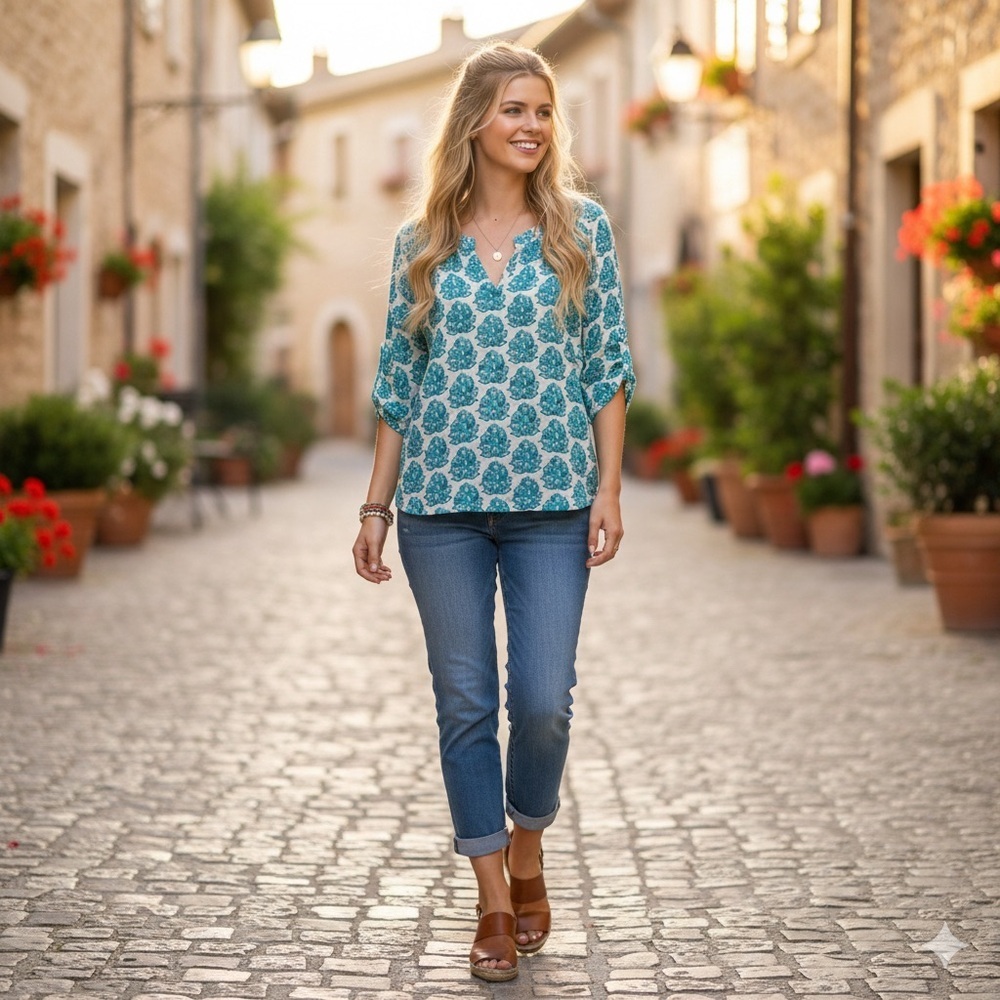 Merona Teal Floral Blouse